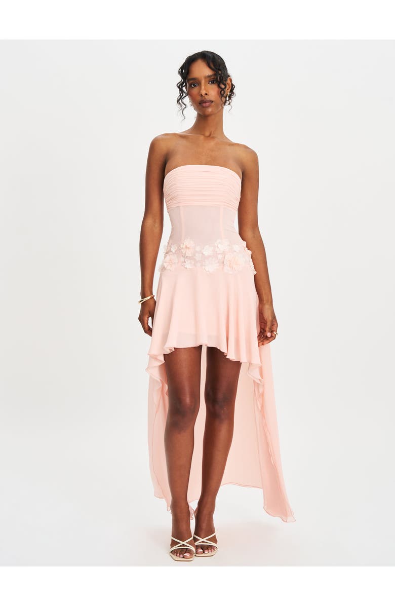 Miss Circle Mae Ruched Breast Appliqué Trim Trailing Dress, Alternate, color, Baby Pink Chiffon