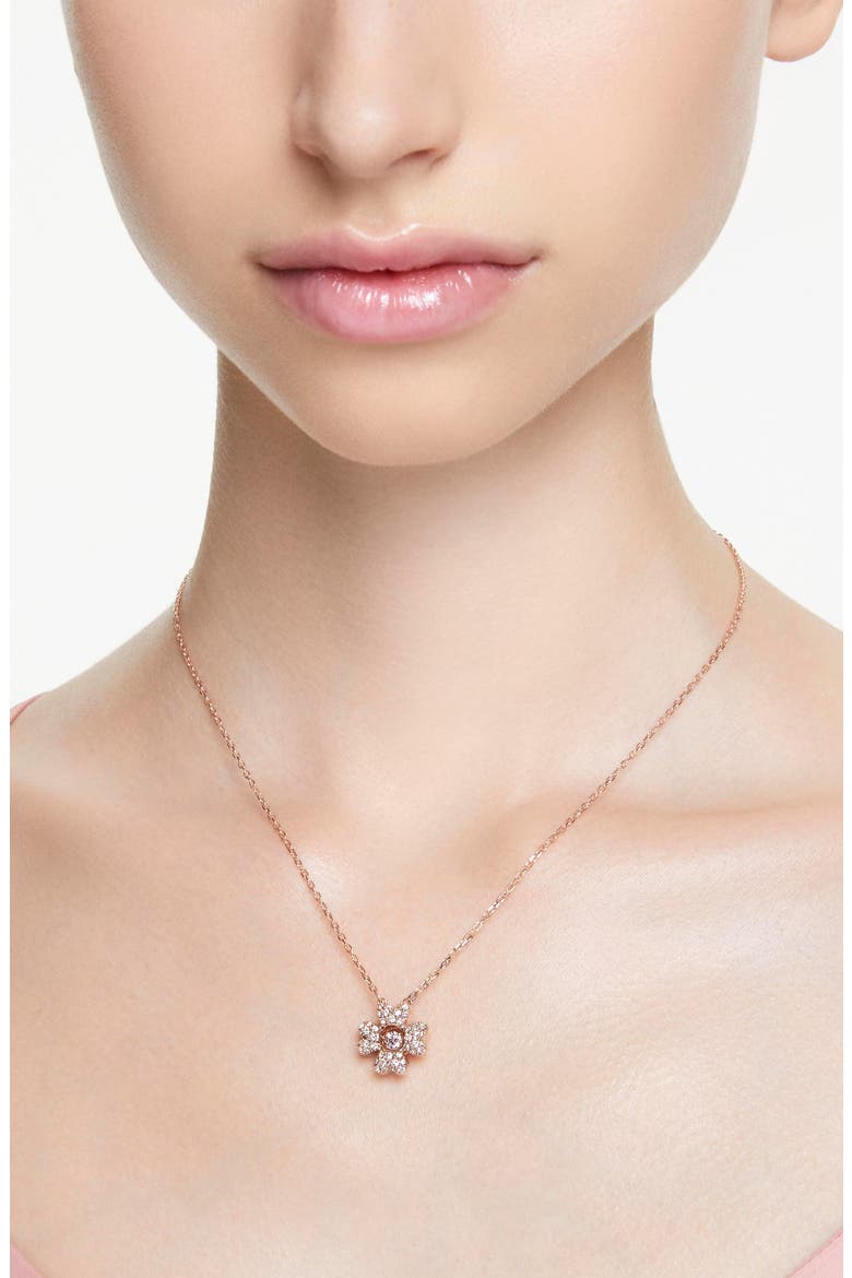 Idyllia Crystal Pavé Clover Pendant Necklace, Alternate, color, WHITE/ ROSE GOLD