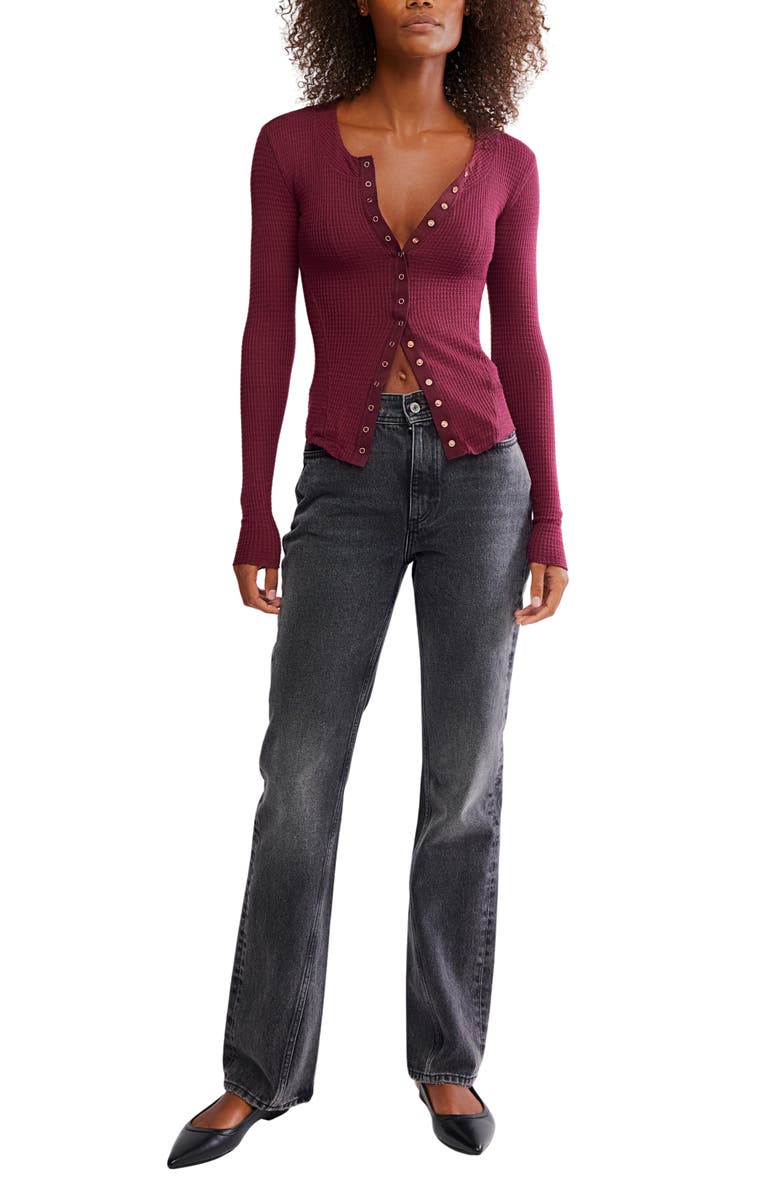 Free People Going Places Pointelle Stitch Snap Front Top, Alternate, color, Acai
