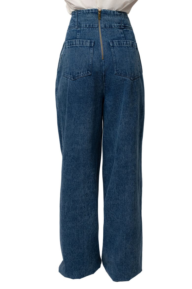 Pleated Wide Leg Denim Pants, Alternate, color, DENIM