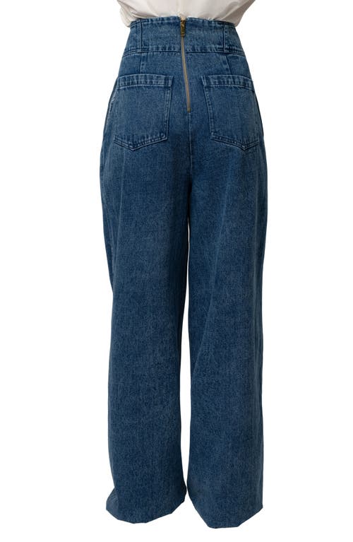 Jluxlabel Pleated Wide Leg Denim Pants In Blue