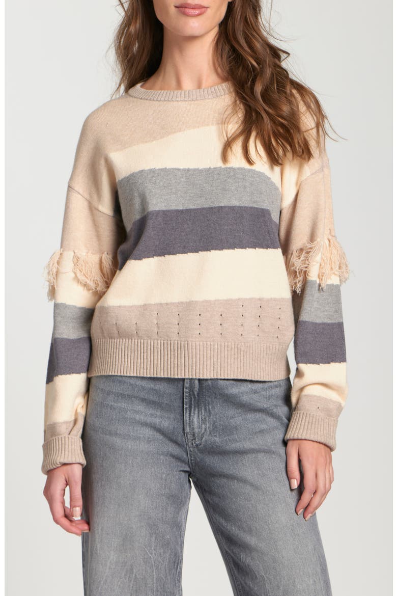 Fringe Detail Colorblock Sweater, Main, color, BEIGE