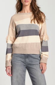 APNY Fringe Detail Colorblock Sweater