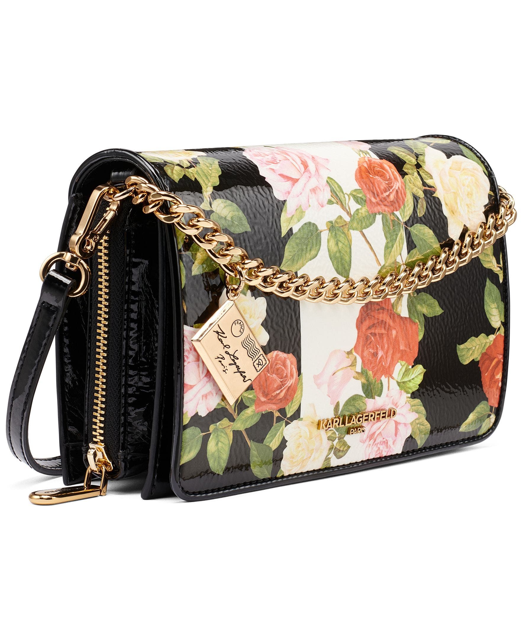 Lourdes Patent Floral Print Crossbody, Alternate, color, Black Floral