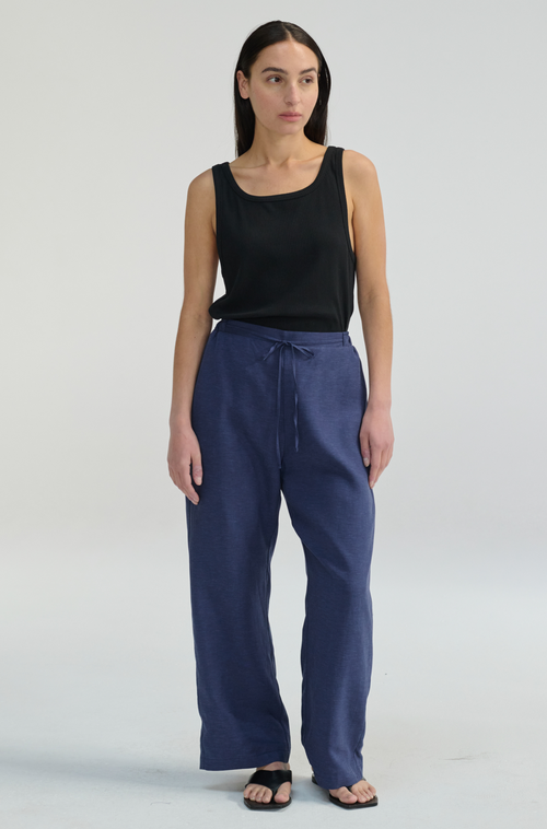 Almina Concept Front Tie Linen Pants In Navy