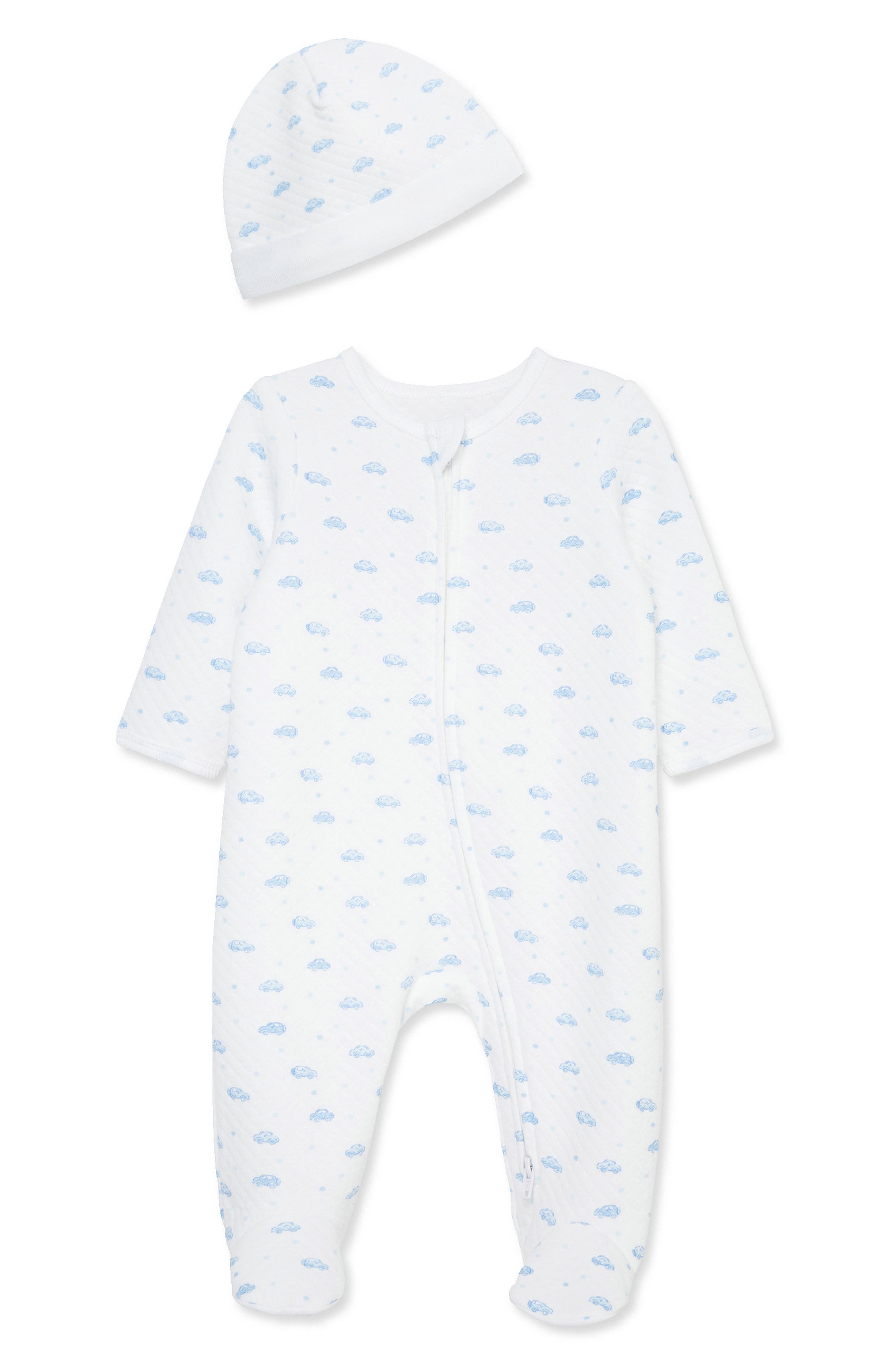 Little Me Cars Quilted Footie & Hat Set