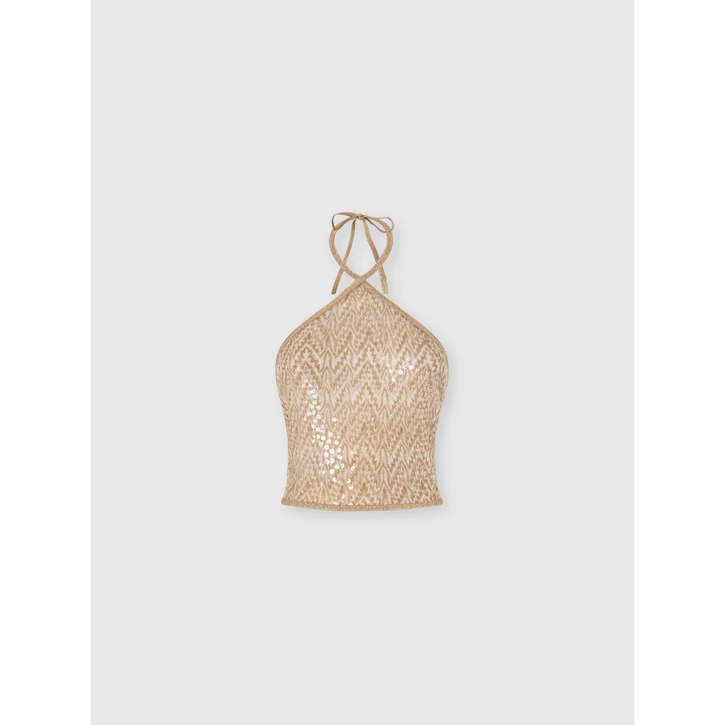 Missoni Top In Lamé Viscose With Lace Motif, Sequins, And Halter Neckline in Gold& White at Nordstrom, Size 40