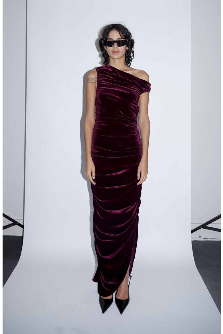 Draped Velvet Dress, Alternate, color, Burgundy