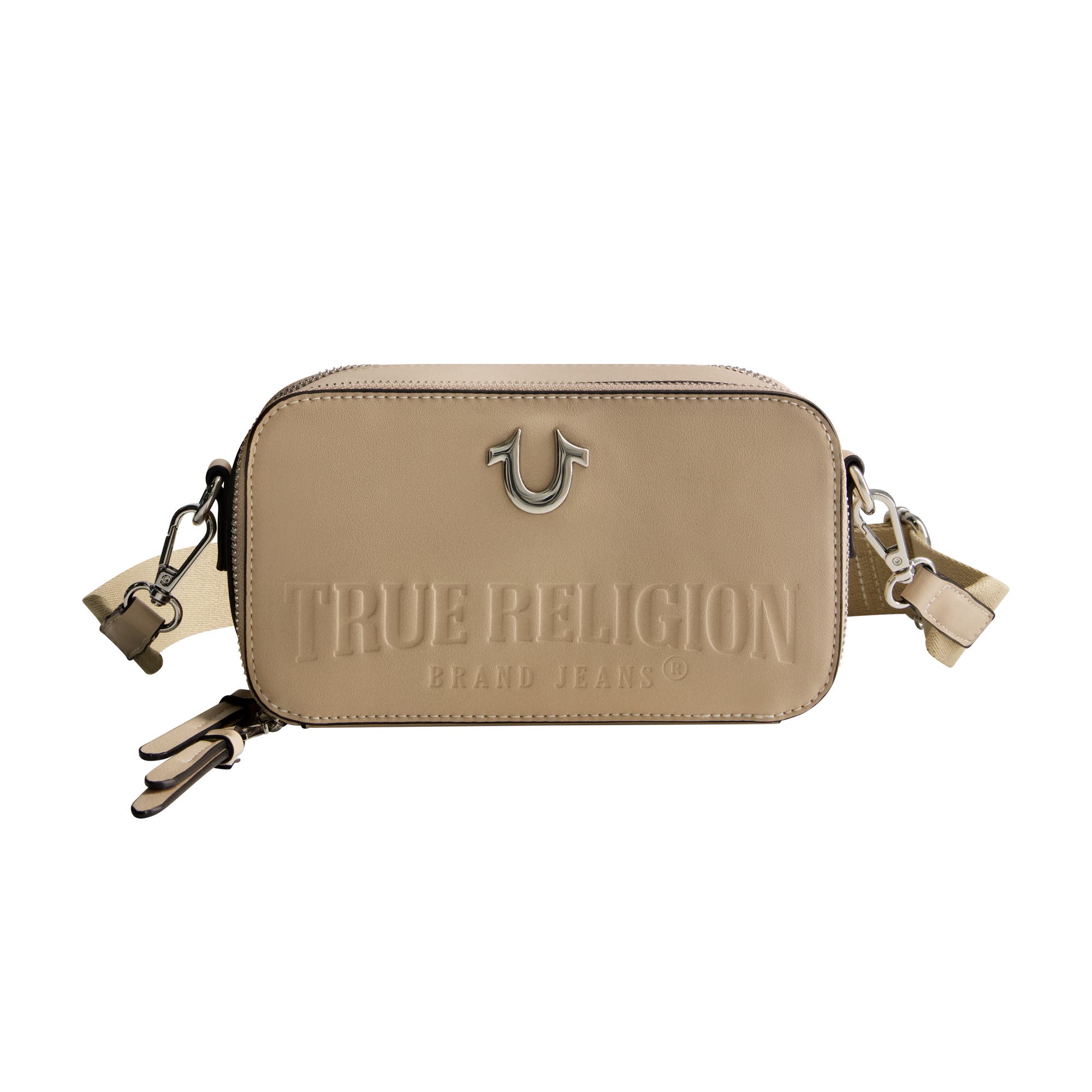 True Religion Double-Zip Horseshoe Camera Bag, Main, color, Tan