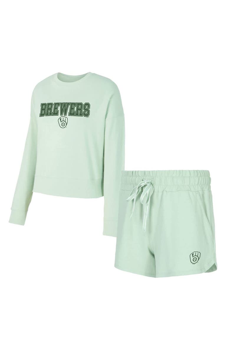 Women's Concepts Sport  Light Green Milwaukee Brewers Elevation Tri-Blend Long Sleeve T-Shirt & Shorts Set, Main, color, Light Green