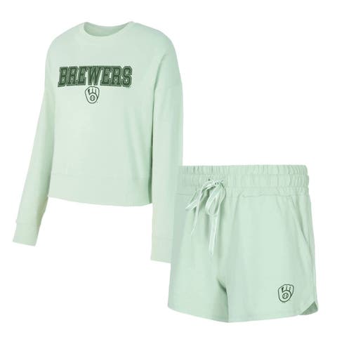 Women's Concepts Sport  Light Green Milwaukee Brewers Elevation Tri-Blend Long Sleeve T-Shirt & Shorts Set