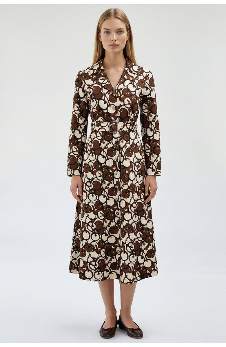 Exquise Long Sleeve Fitted Button-Front Maxi Dress, Alternate, color, Brown-Beige