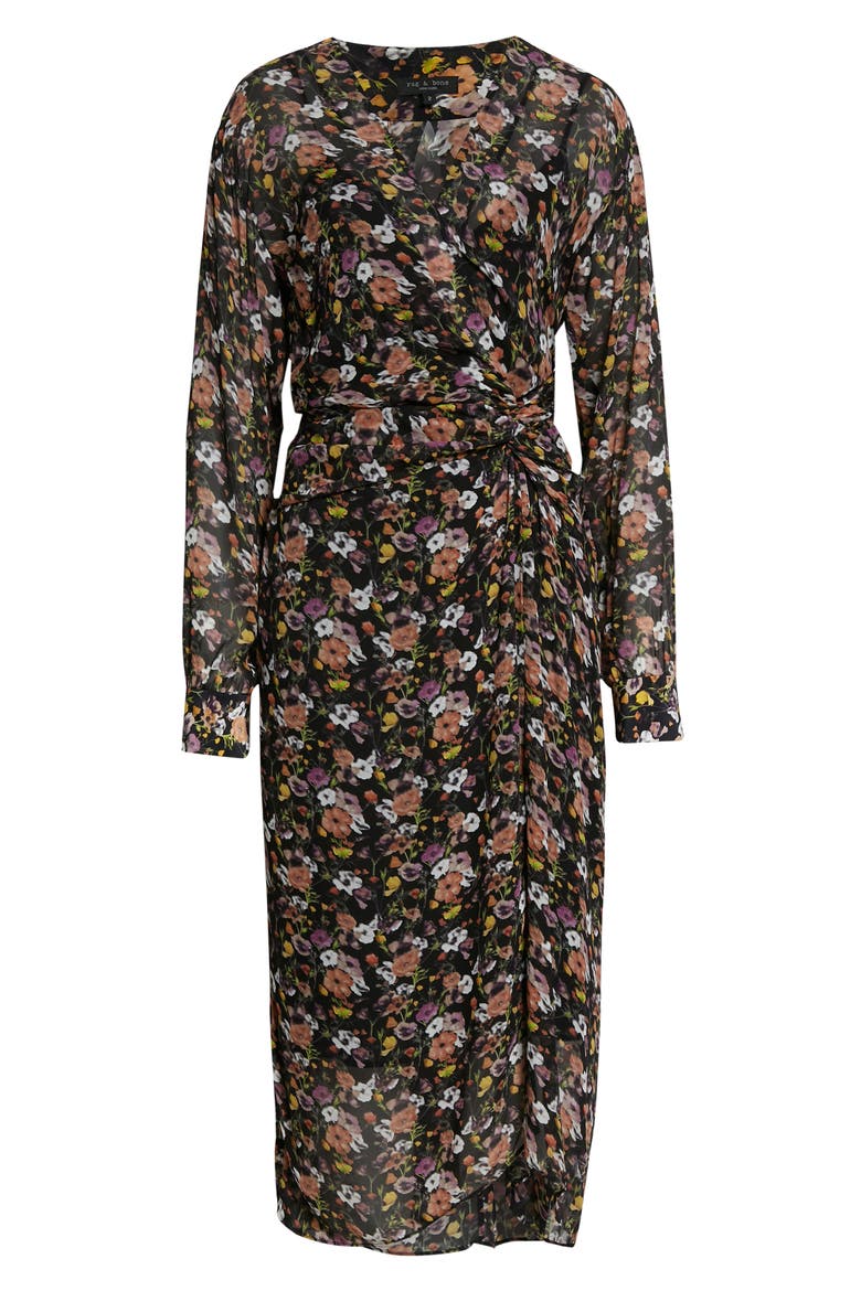 Amber Floral Print Long Sleeve Midi Dress, Alternate, color, BLACK FLORAL