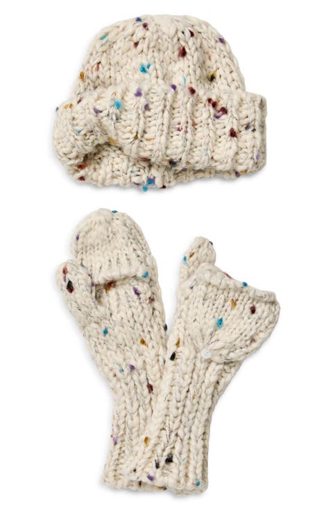 Speckled Beanie & Mittens Set