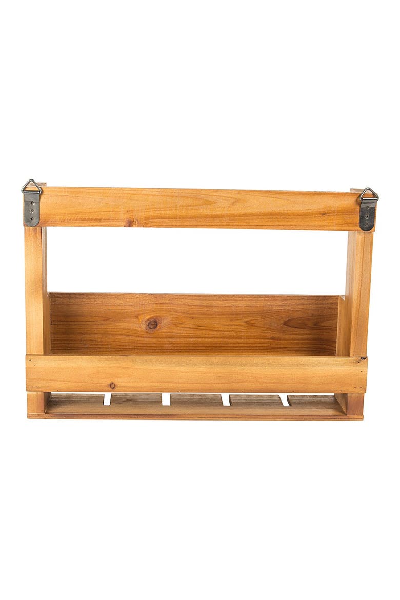 Personalized Rustic Wall Wine Rack & Glass Holder, Alternate, color, BROWN