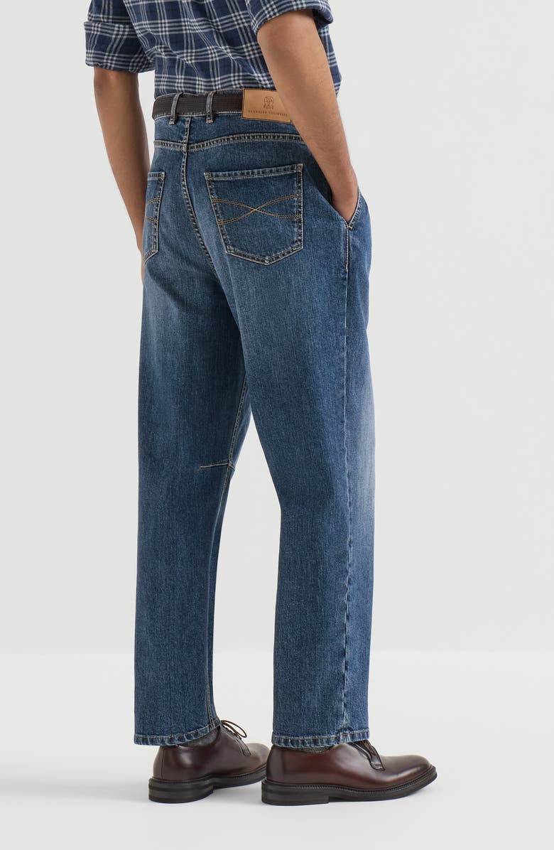 Brunello Cucinelli Comfort cotton denim iconic fit five-pocket trousers with double pleats, Alternate, color, Medium Denim