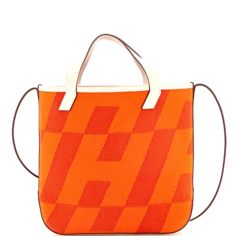 Cabas H en Biais Tote Canvas with Leather 27