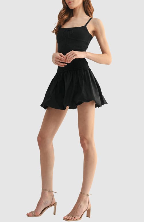 Lush Pointelle Contrast Bubble Hem Minidress In Black