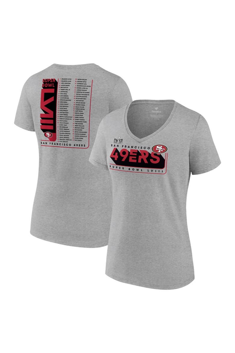 Women's Fanatics Branded  Heather Gray San Francisco 49ers Super Bowl LVIII Roster V-Neck T-Shirt, Alternate, color, Gray