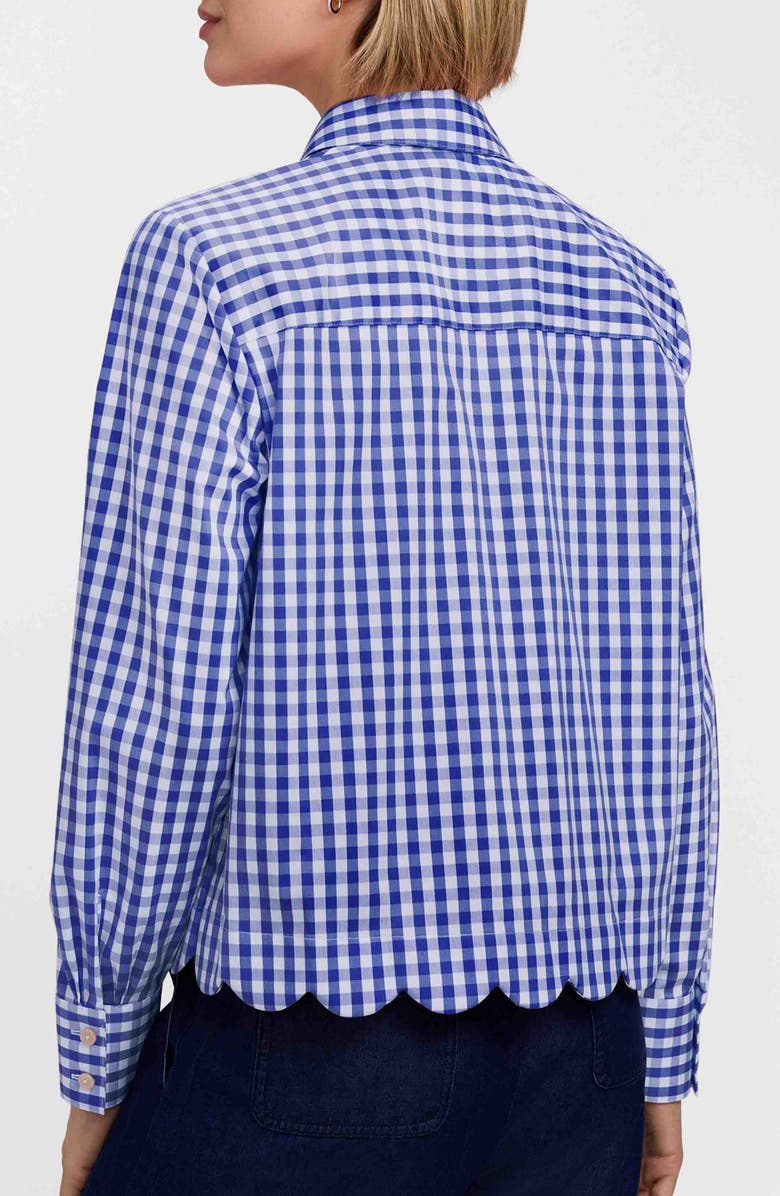Foxcroft Scarlett Gingham Scallop Hem Button-Up Shirt, Alternate, color, Blue/ White
