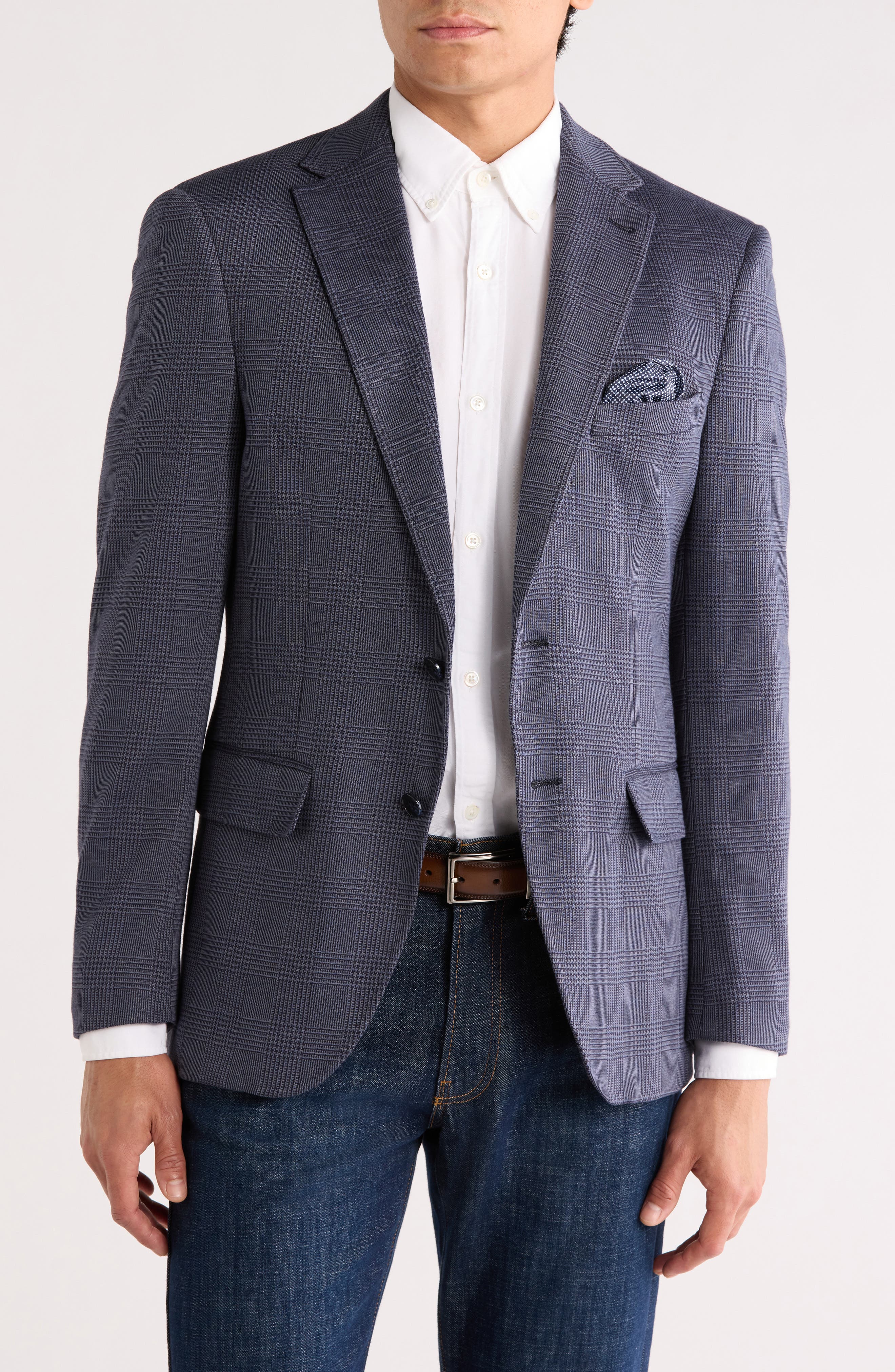 Lucky Brand Slim Fit Glen Plaid Knit Sport Coat