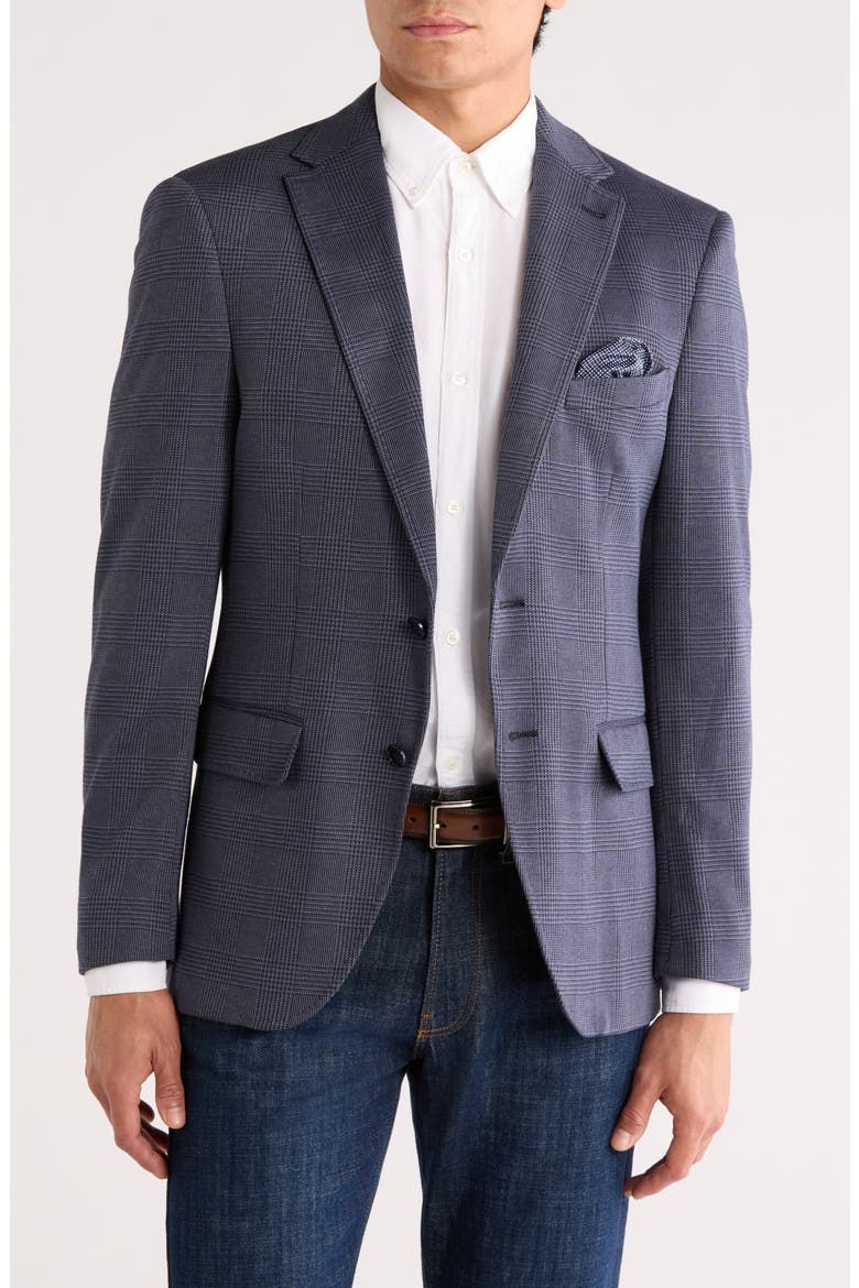 Slim Fit Glen Plaid Knit Sport Coat, Main, color, NAVY