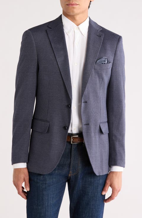 Slim Fit Glen Plaid Knit Sport Coat (Short, Regular & Long)