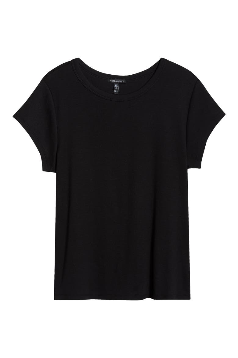 Rib Crewneck Organic Cotton T-Shirt, Alternate, color, BLACK