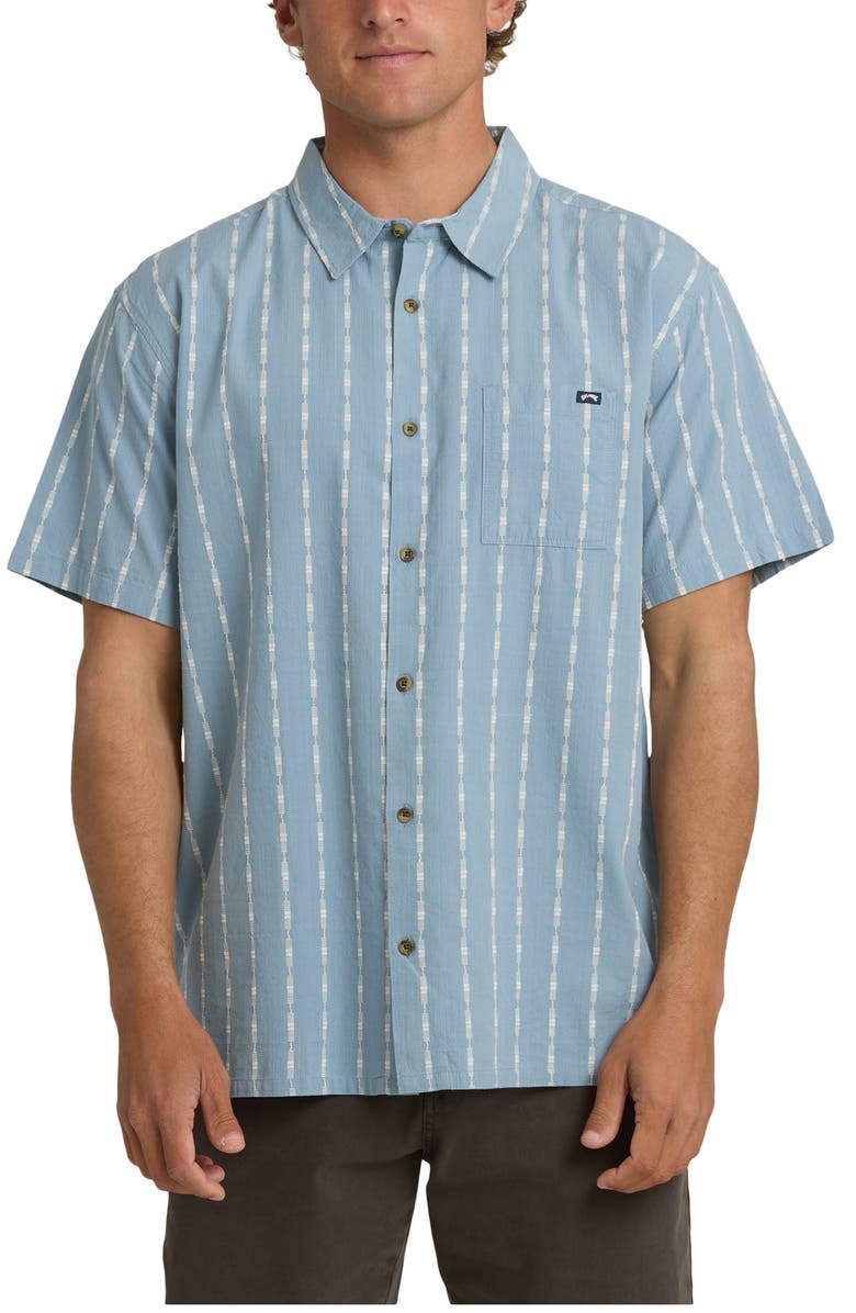 Billabong Sundays Stripe Jacquard Short Sleeve Cotton Button-Up Shirt, Main, color, Blue Fog