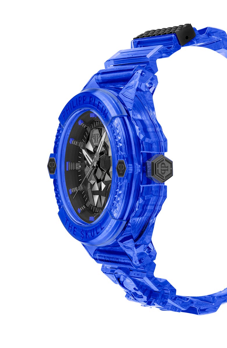 PHILIPP PLEIN The Skull Plastic Strap Watch, 44mm, Alternate, color, Transparent Blue