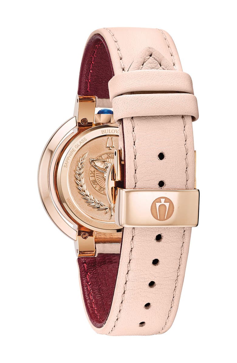 BULOVA Women's Rubaiyat Diamond Rose Gold Pink Leather Strap Watch, 35mm - 0.21 ctw, Alternate, color, Pink