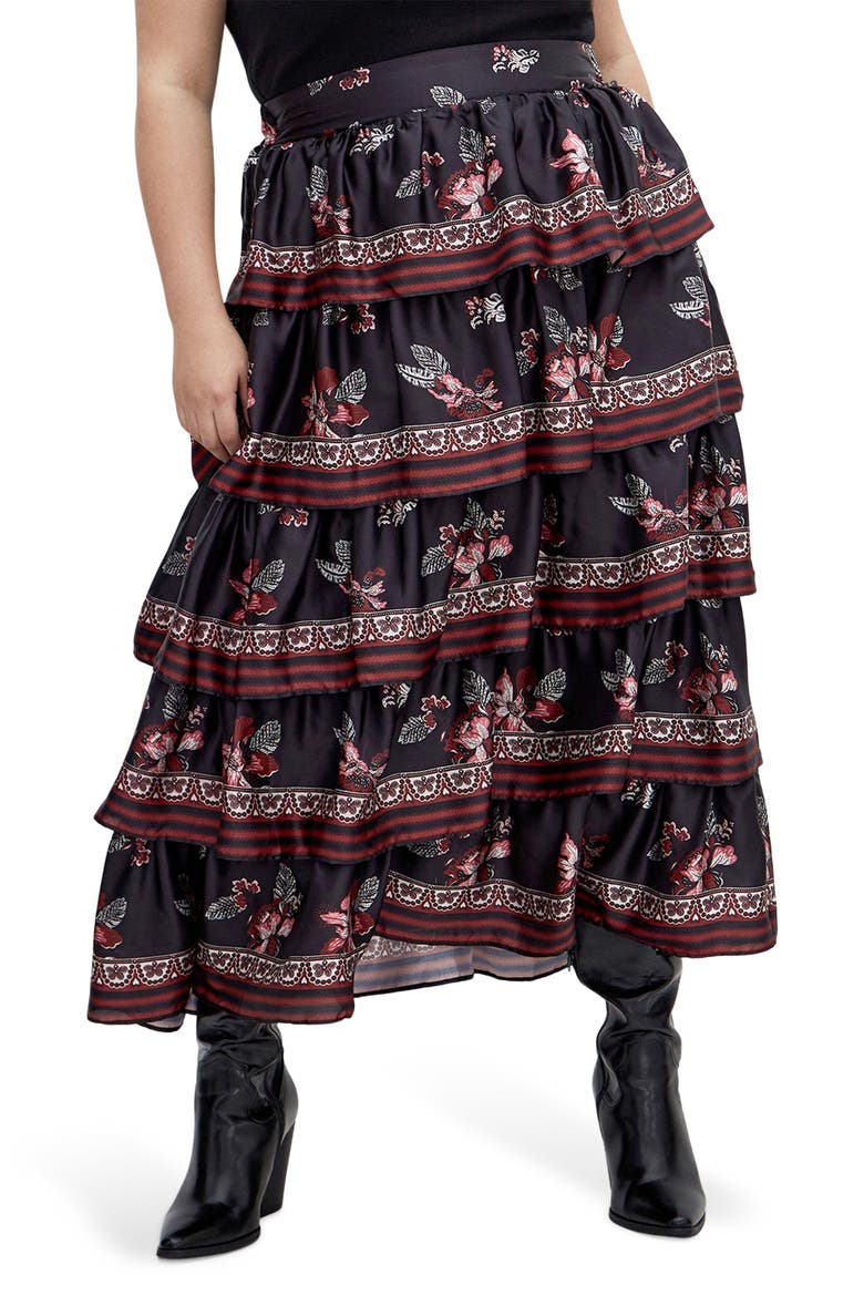 Drama Floral Ruffle Tiered Maxi Skirt, Main, color, FLORAL