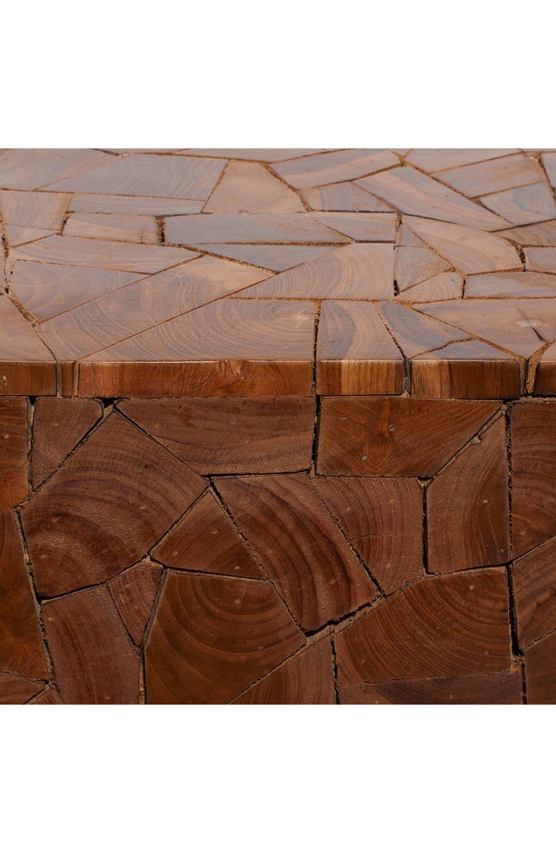 GINGER BIRCH STUDIO Brown Teakwood Contemporary Accent Table with Mosaic Design, Alternate, color, 