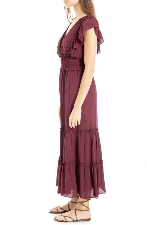 Max Studio Pebble Crepe Flutter Sleeve Maxi Dress In Wine