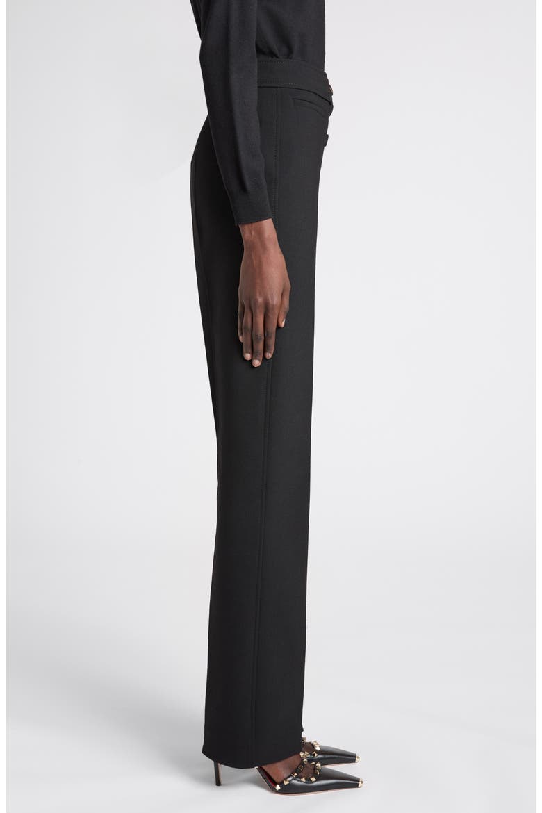 High Waist Wool Stretch Crepe Straight Leg Pants, Alternate, color, BLACK