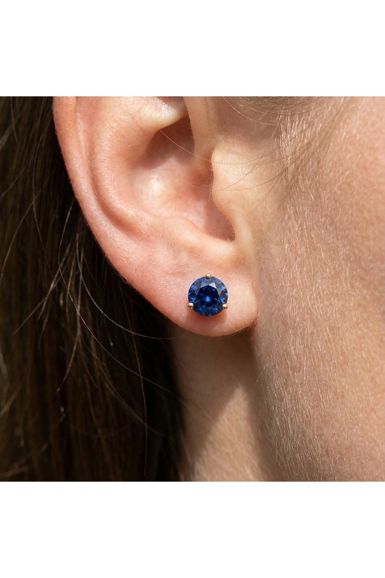 7Ct Round Blue Sapphire Studs 9mm Women's 14k Earring 3 Prong Martini Lab Grown, Alternate, color, White Gold
