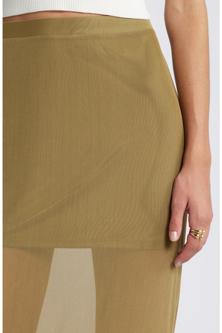 Sheer Mesh Midi Skirt, Alternate, color, OLIVE BRINE