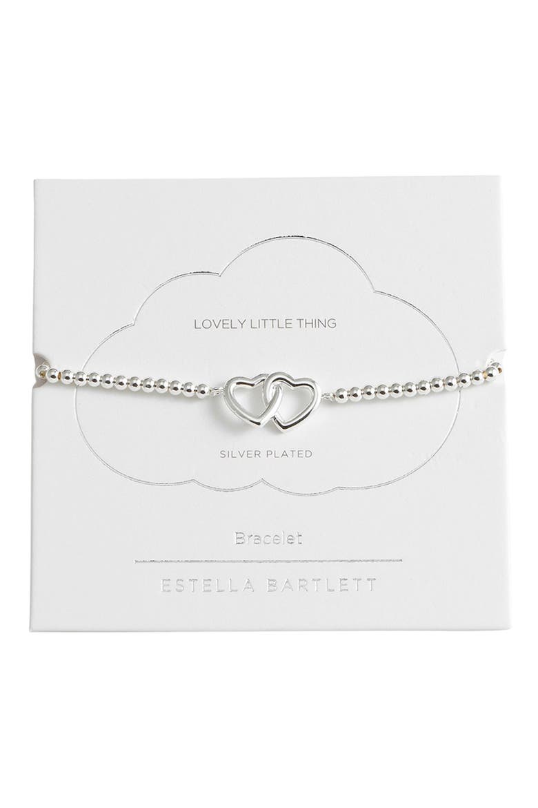 Sienna Interlinking Hearts Beaded Stretch Bracelet, Main, color, SILVER