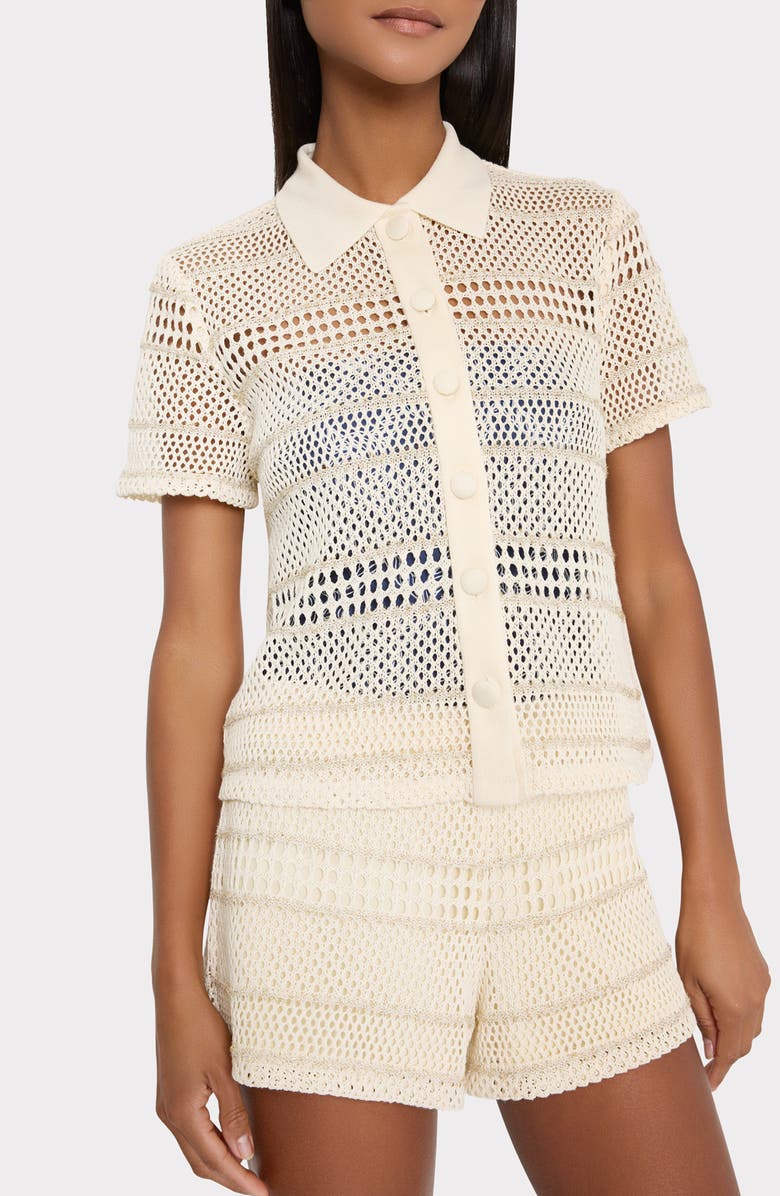 Milly Metallic Crochet Cover-Up Shorts, Alternate, color, Gold Multi