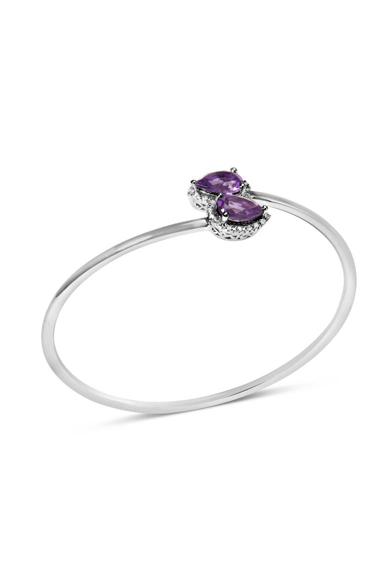 Silver Amethyst & Diamond Accent Bangle Bracelet, Alternate, color, White