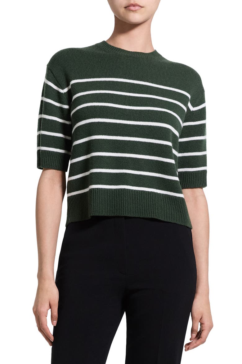Striped Cashmere Crop Sweater, Main, color, IVY/IVORY - 2Z1