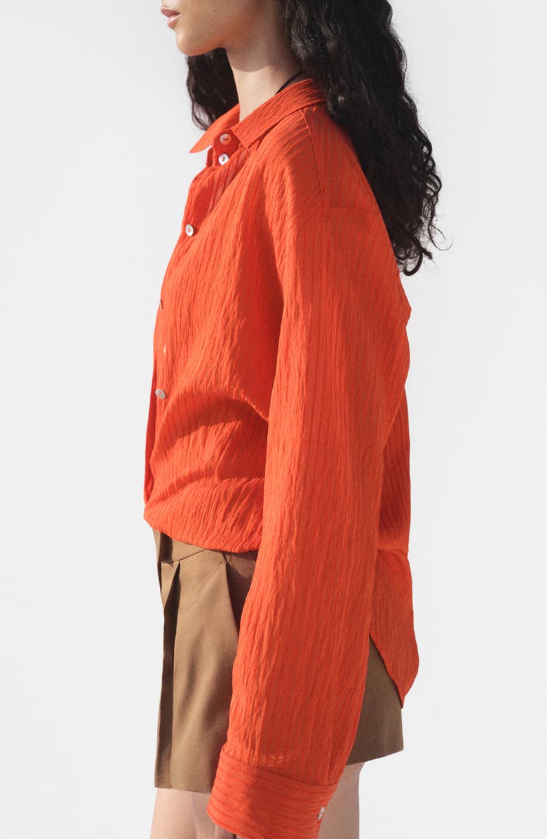 MANGO Oversize Crinkled Effect Button-Up Shirt, Alternate, color, Orange
