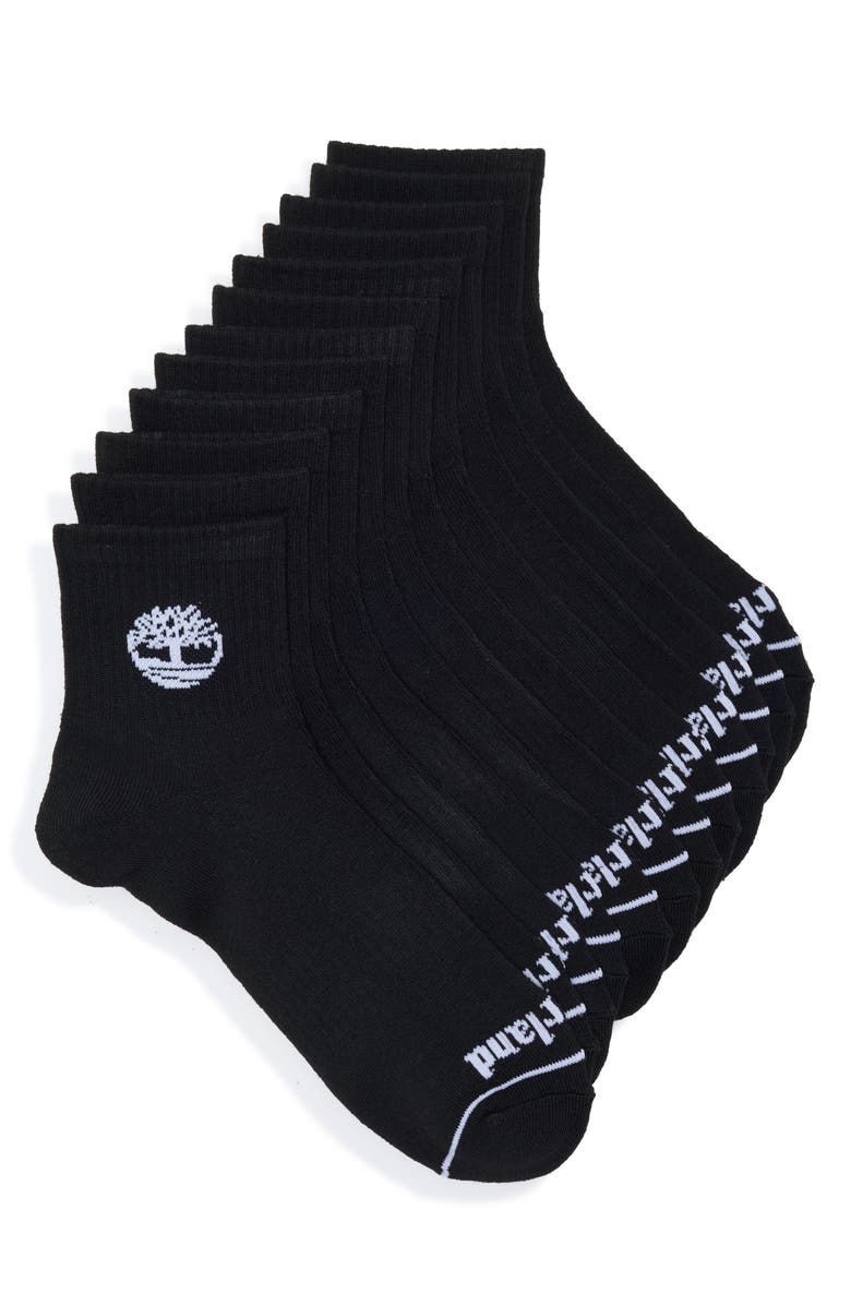 Timberland 6-Pack Quarter Length Socks, Main, color, Black