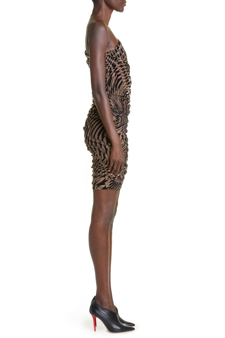Icon Star Flocked Off the Shoulder Illusion Mesh Minidress, Alternate, color, 2308 NUDE 01 / BLACK