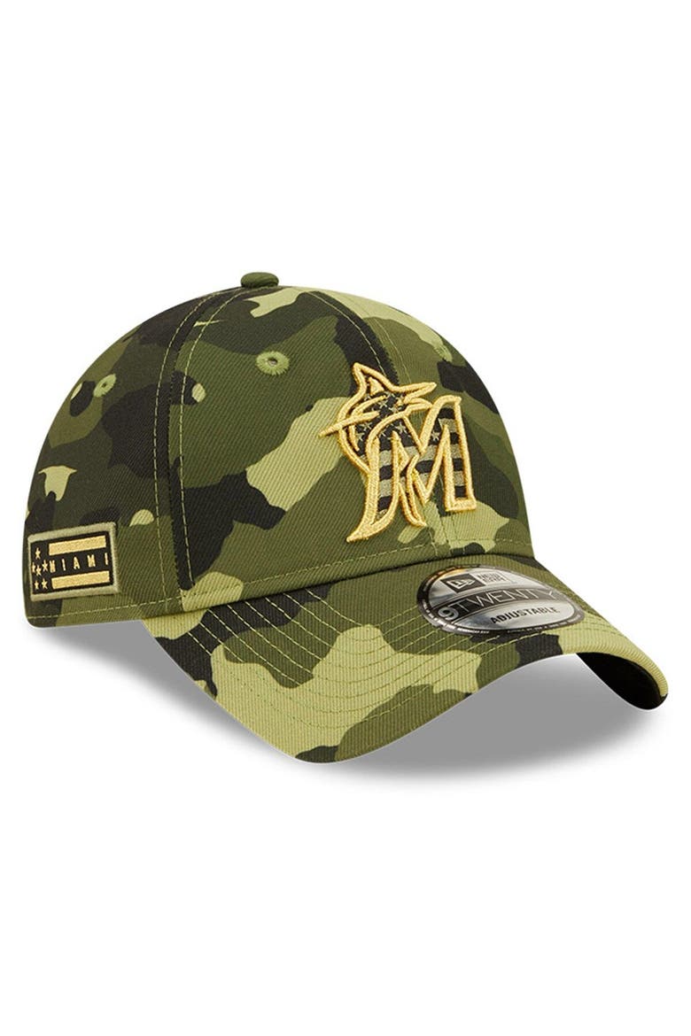 Men's New Era Camo Miami Marlins 2022 Armed Forces Day 9TWENTY Adjustable Hat, Main, color, Camo