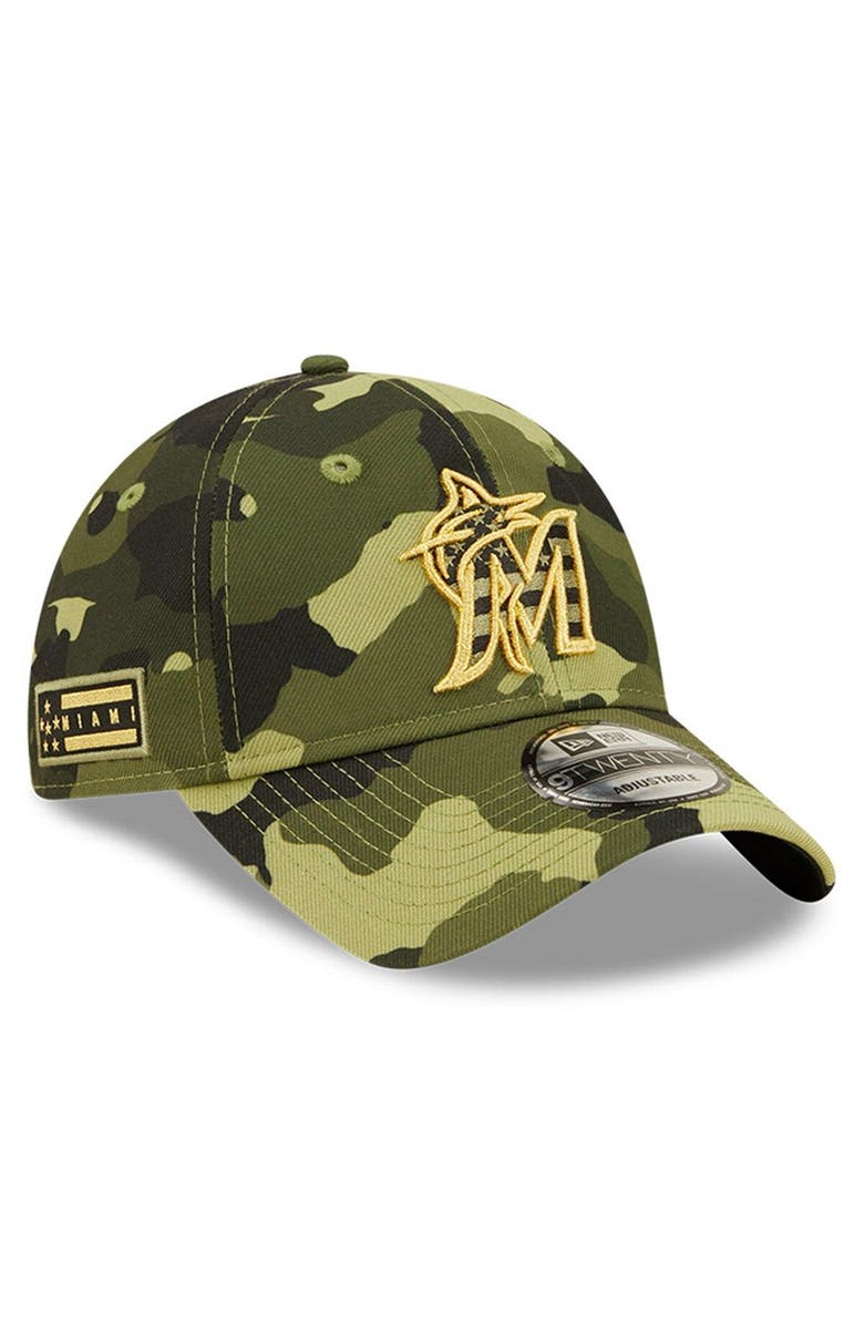 New Era Men's New Era Camo Miami Marlins 2022 Armed Forces Day 9TWENTY Adjustable Hat, Main, color, 