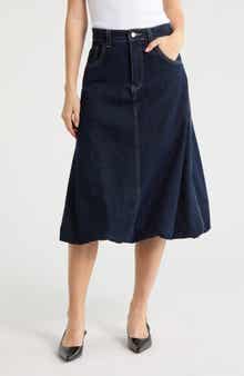 JASON WU Bubble Hem Denim Midi Skirt