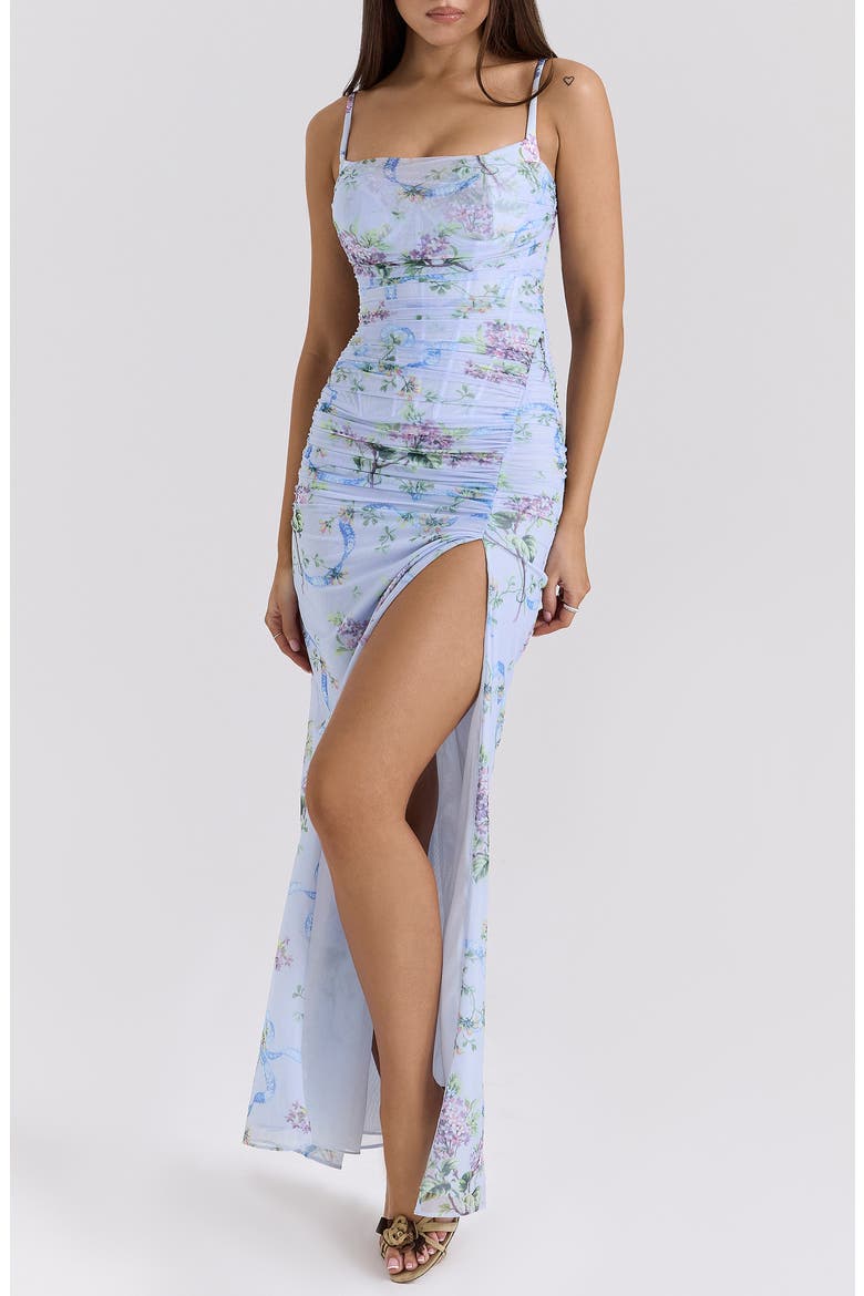 Lini Corset Chiffon Gown, Main, color, BLUE FLORAL PRINT