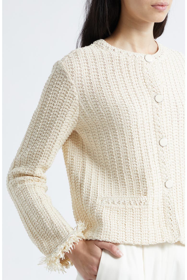 Fringe Cotton Blend Cardigan, Alternate, color, IVORY