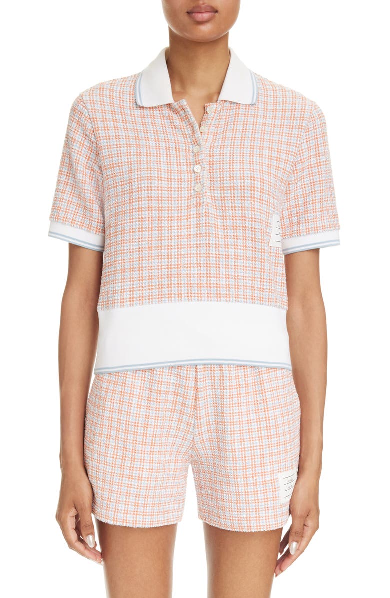 Thom Browne Check Tweed Shrunken Polo, Main, color, 